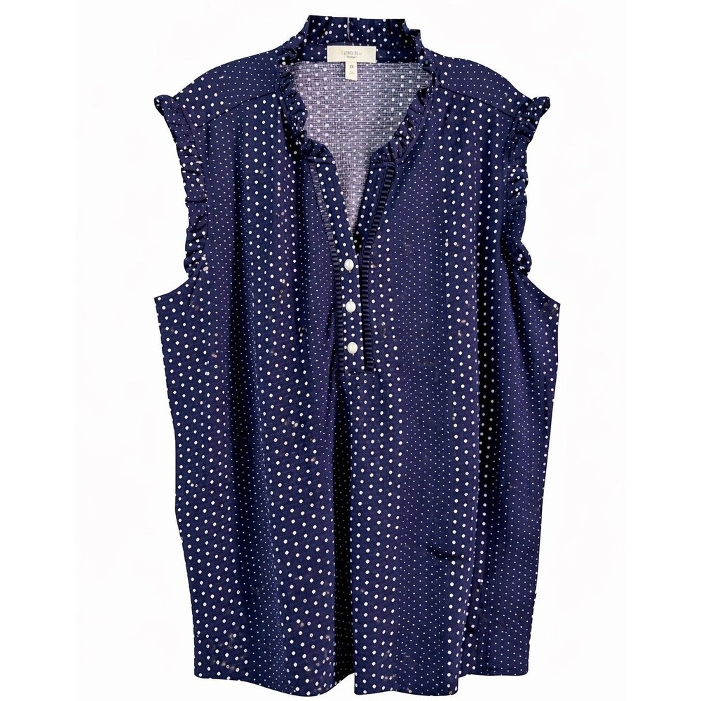 Womens Top Sz 1X Boho Romantic Polka Dot Embroidered Peasant Crochet V-Neck